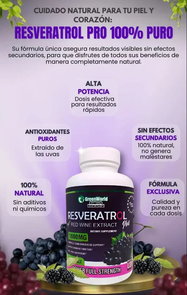 RESVERATROL 1600mg 60 Cápsulas (1 MES)