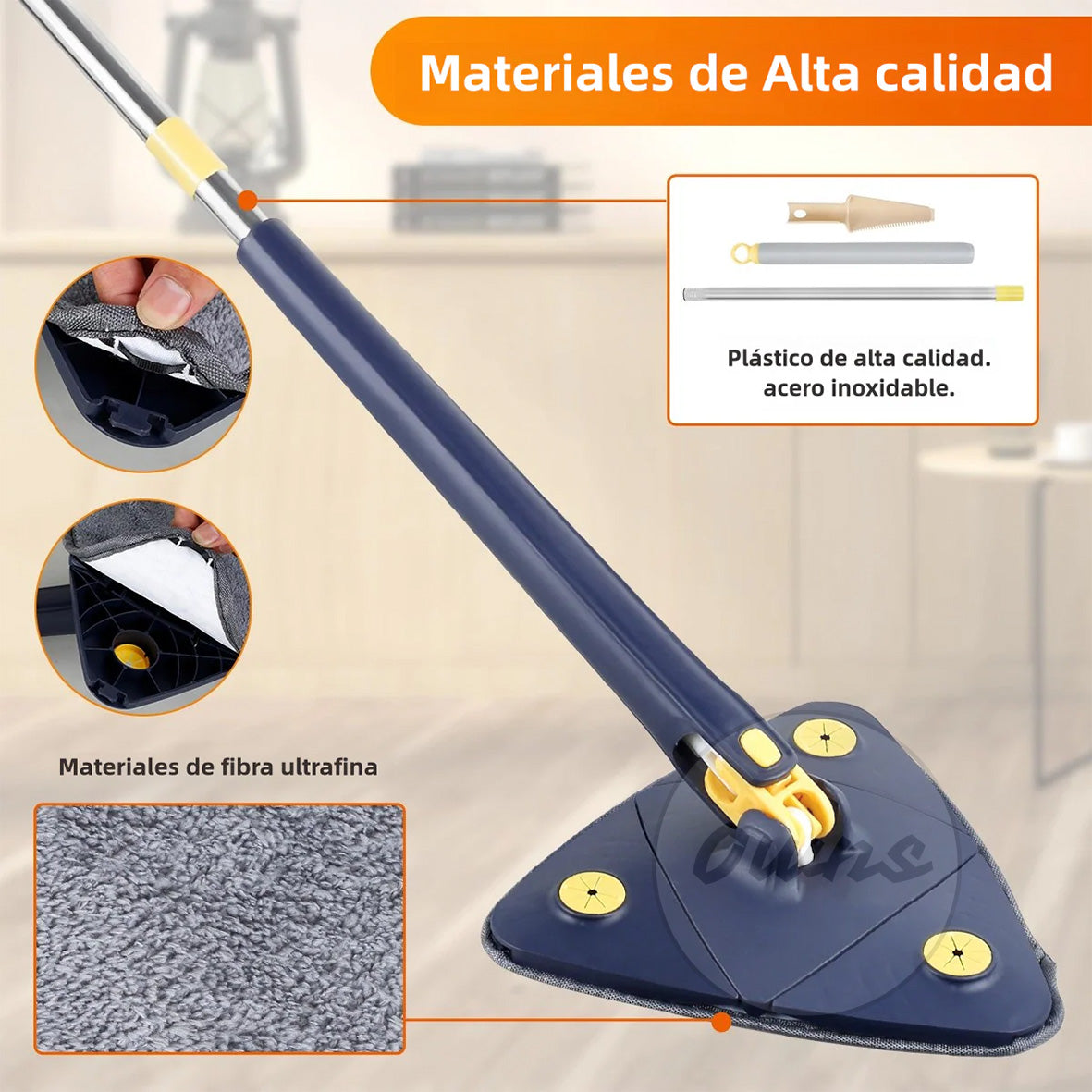 Mopa TriClean - Limpieza profunda 360° - Elimina polvo y suciedad de rincones en segundos
