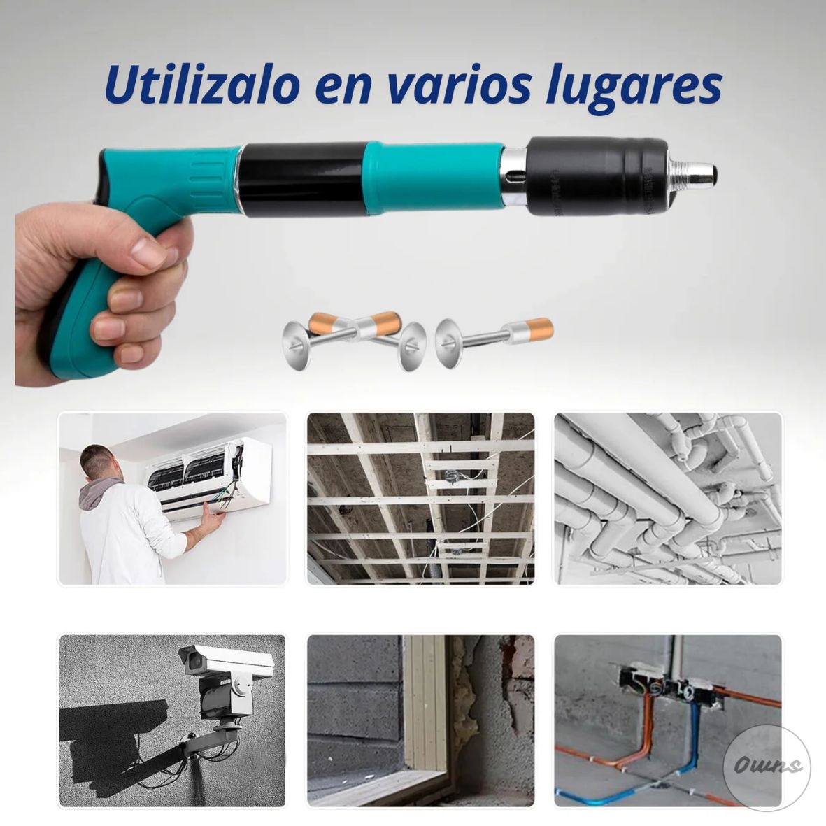 Pistola de Clavos ImpactPro™ (Incluye clavos) – Fija todo al instante, sin cables ni complicaciones