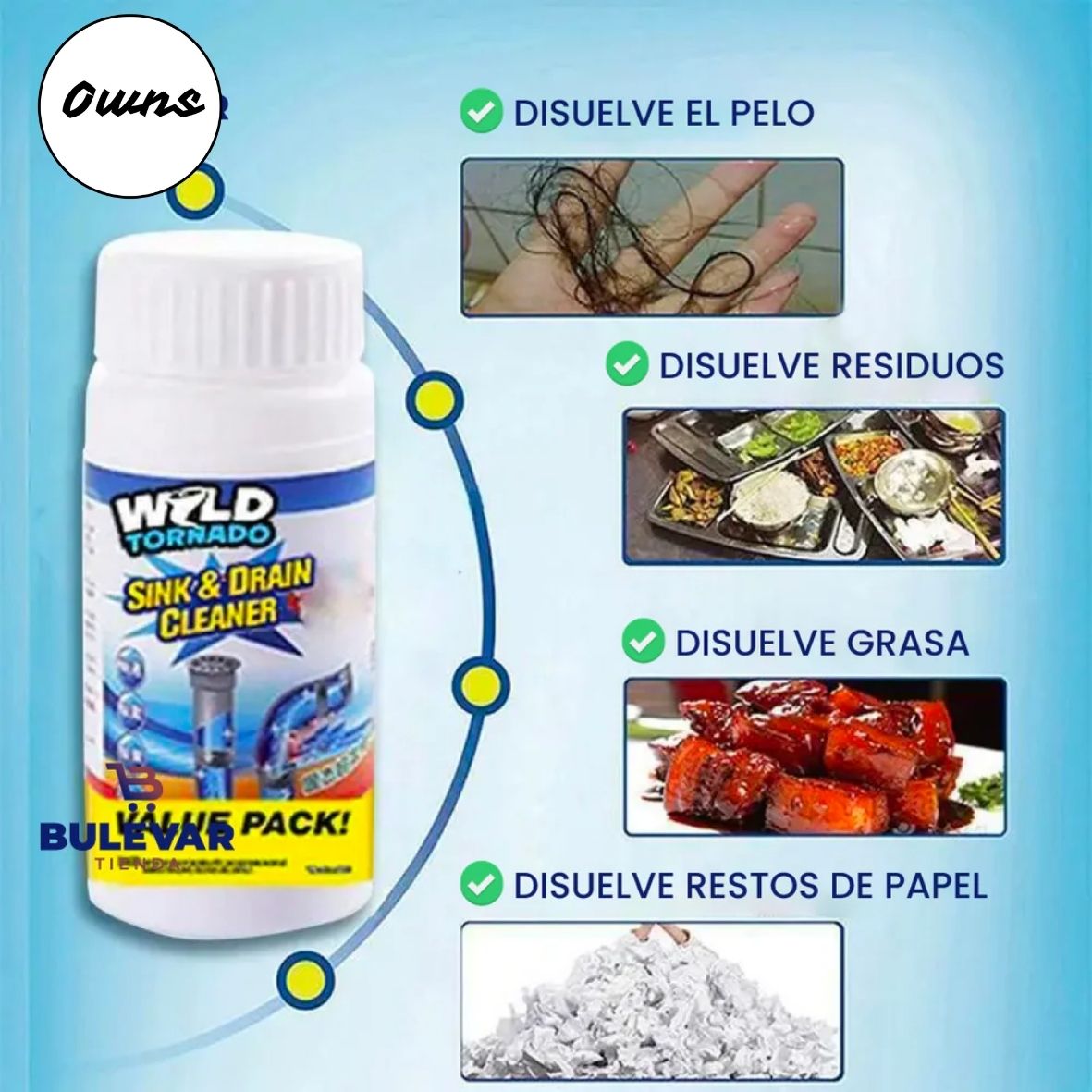 Destapador de Cañerías PureFlow™ – Elimina grasa y cabello de forma segura